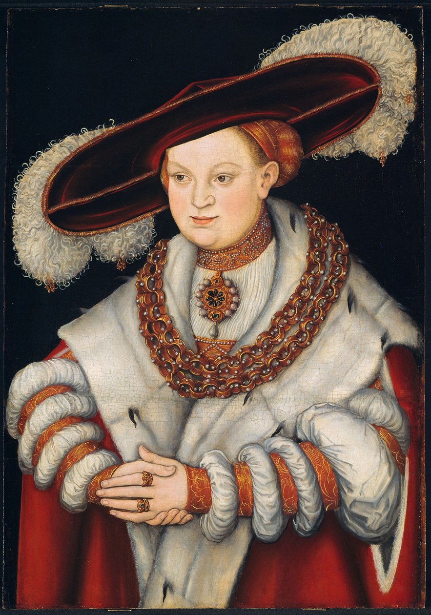 Portræt af Magdalena af Sachsen, hustru til kurfyrst Joachim II af Brandenburg af Lucas Cranach the Elder