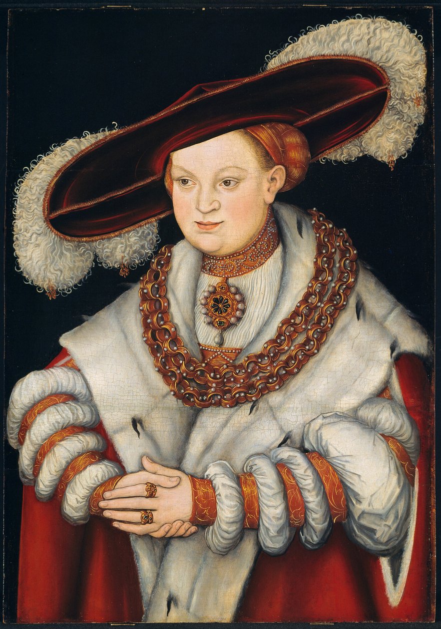 Portræt af Magdalena af Sachsen, hustru til kurfyrst Joachim II af Brandenburg af Lucas Cranach the Elder