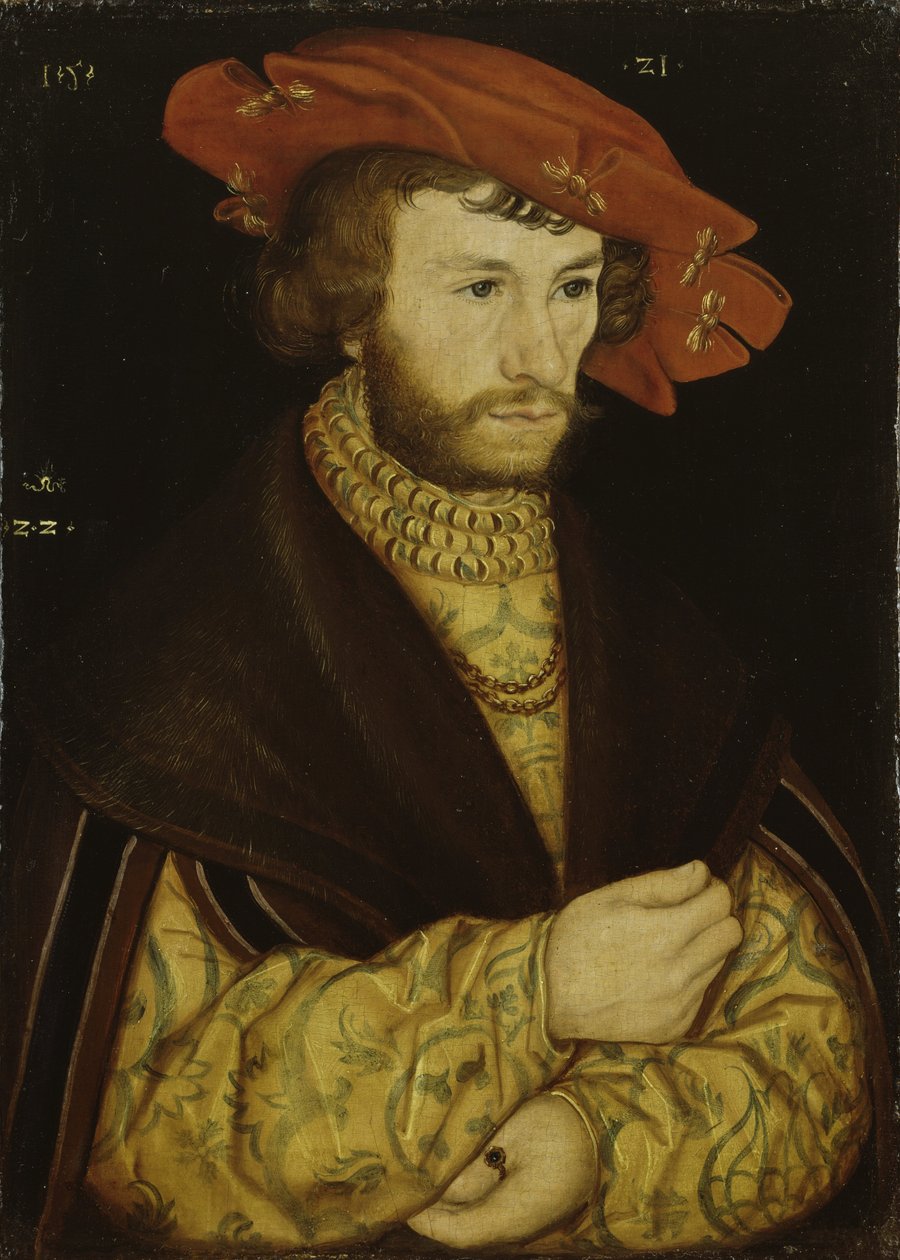 Portræt af en ung mand med skæg og rød baret af Lucas Cranach the Elder