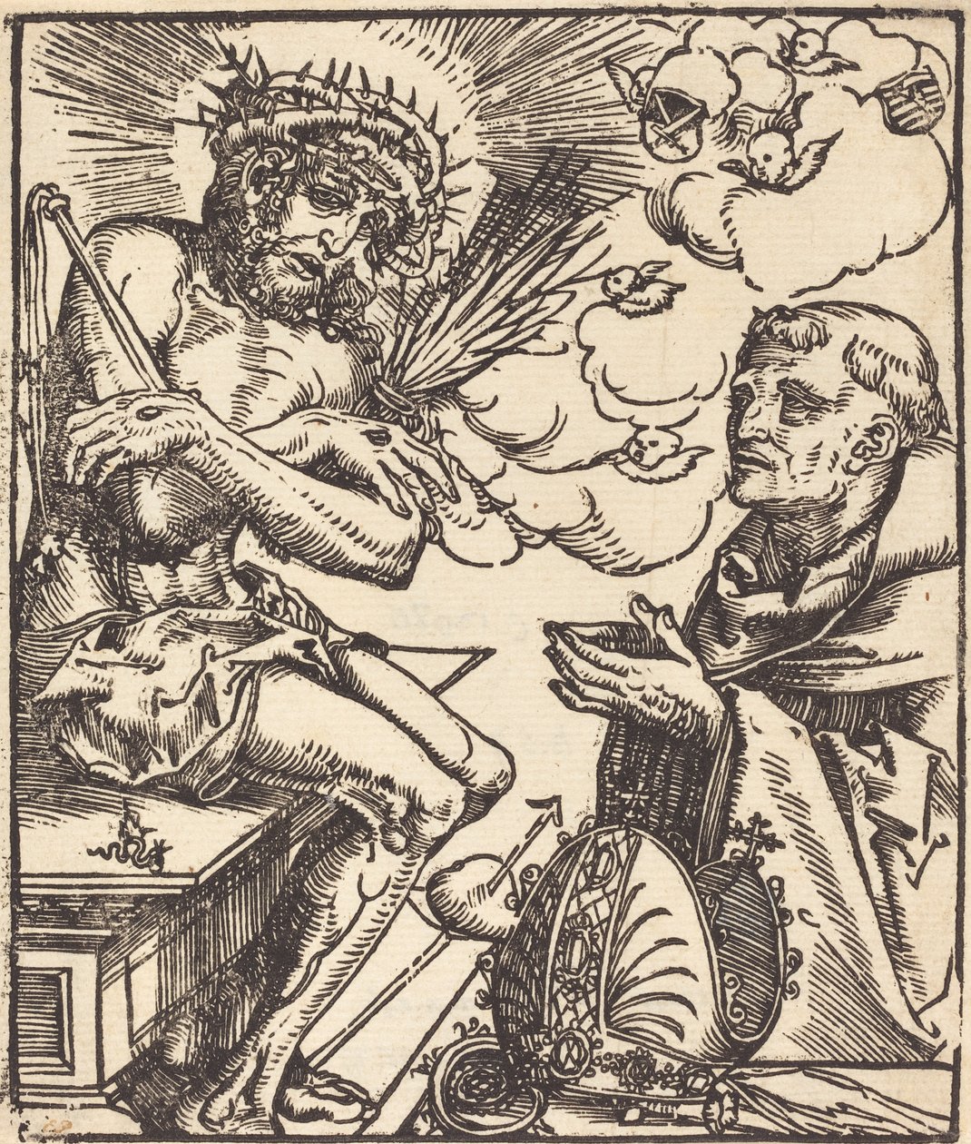Sankt Bernard tilbeder sorgens mand af Lucas Cranach the Elder