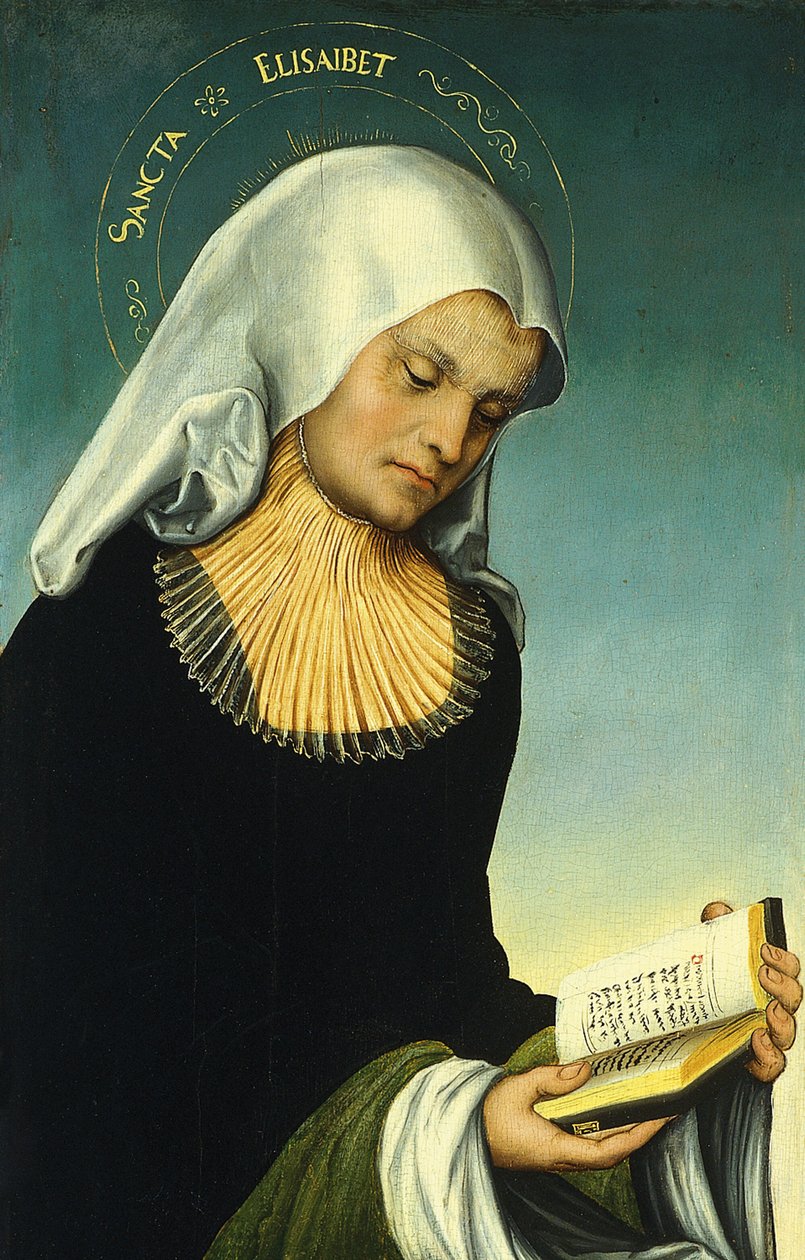Den hellige Elizabeth med Georg, hertug af Sachsen, som giver [recto, venstre fløj]. af Lucas Cranach the Elder