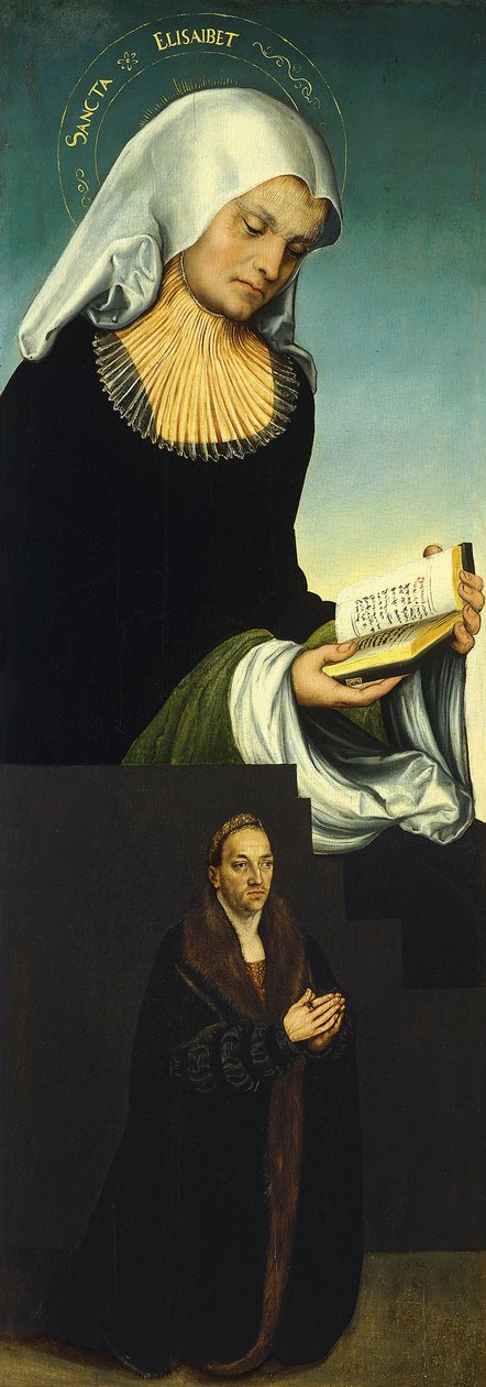 Den hellige Elizabeth med Georg, hertug af Sachsen, som giver [recto, venstre fløj]. af Lucas Cranach the Elder