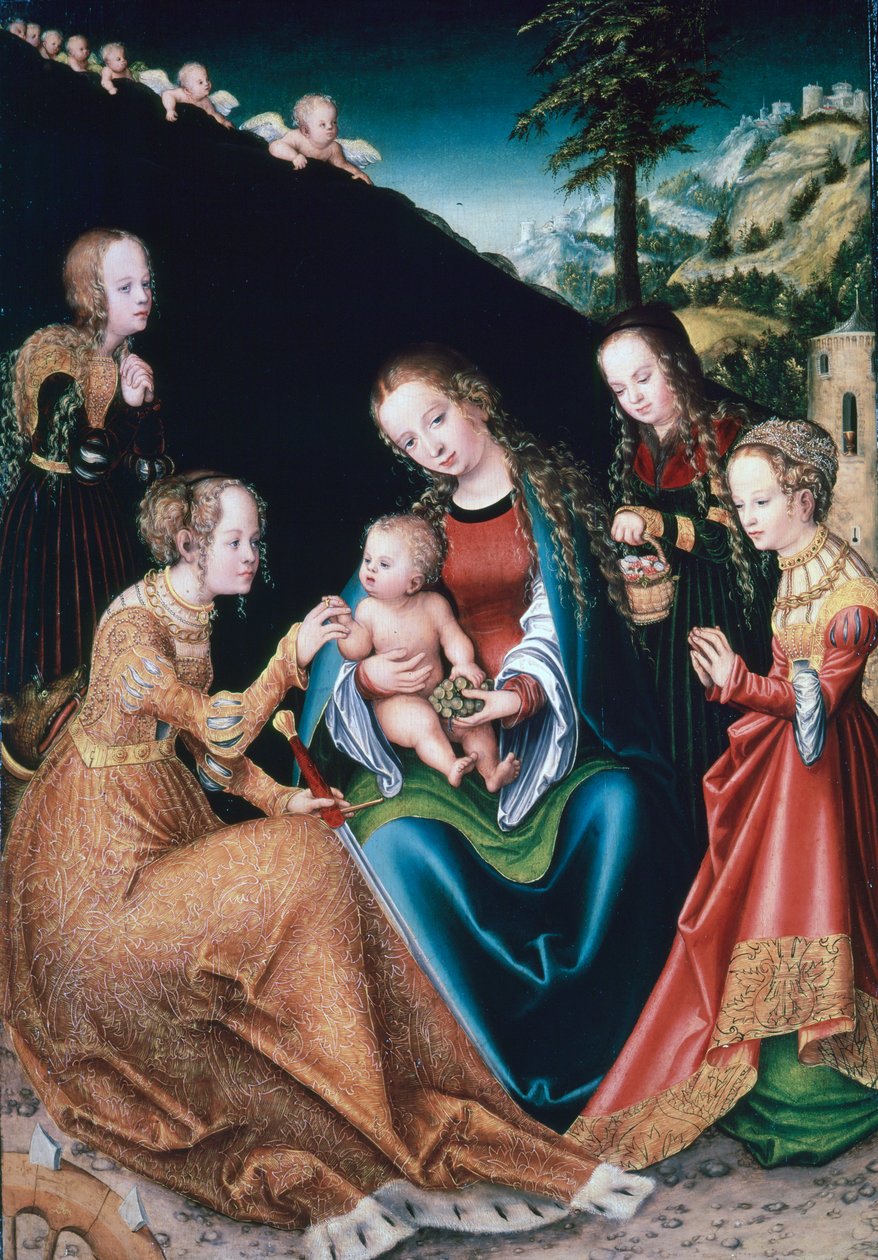 Det mystiske ægteskab af den hellige Katarina, 1516-1518 af Lucas Cranach the Elder