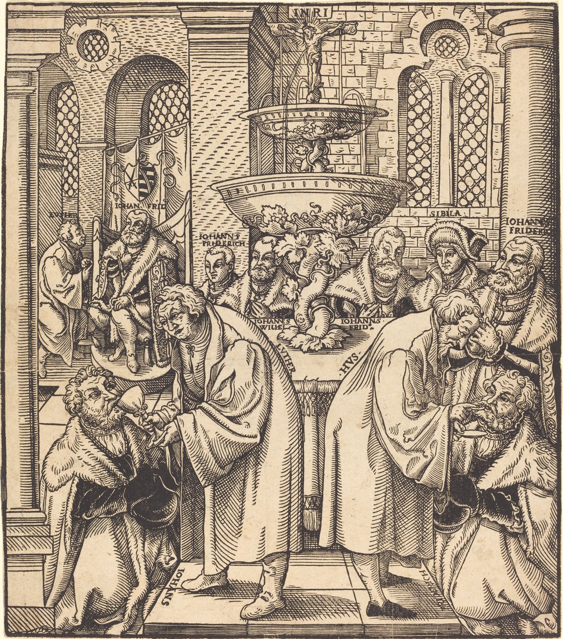 Reformatorerne Luther og Hus giver nadver til fyrsterne af huset i Sachsen af Lucas Cranach the Elder