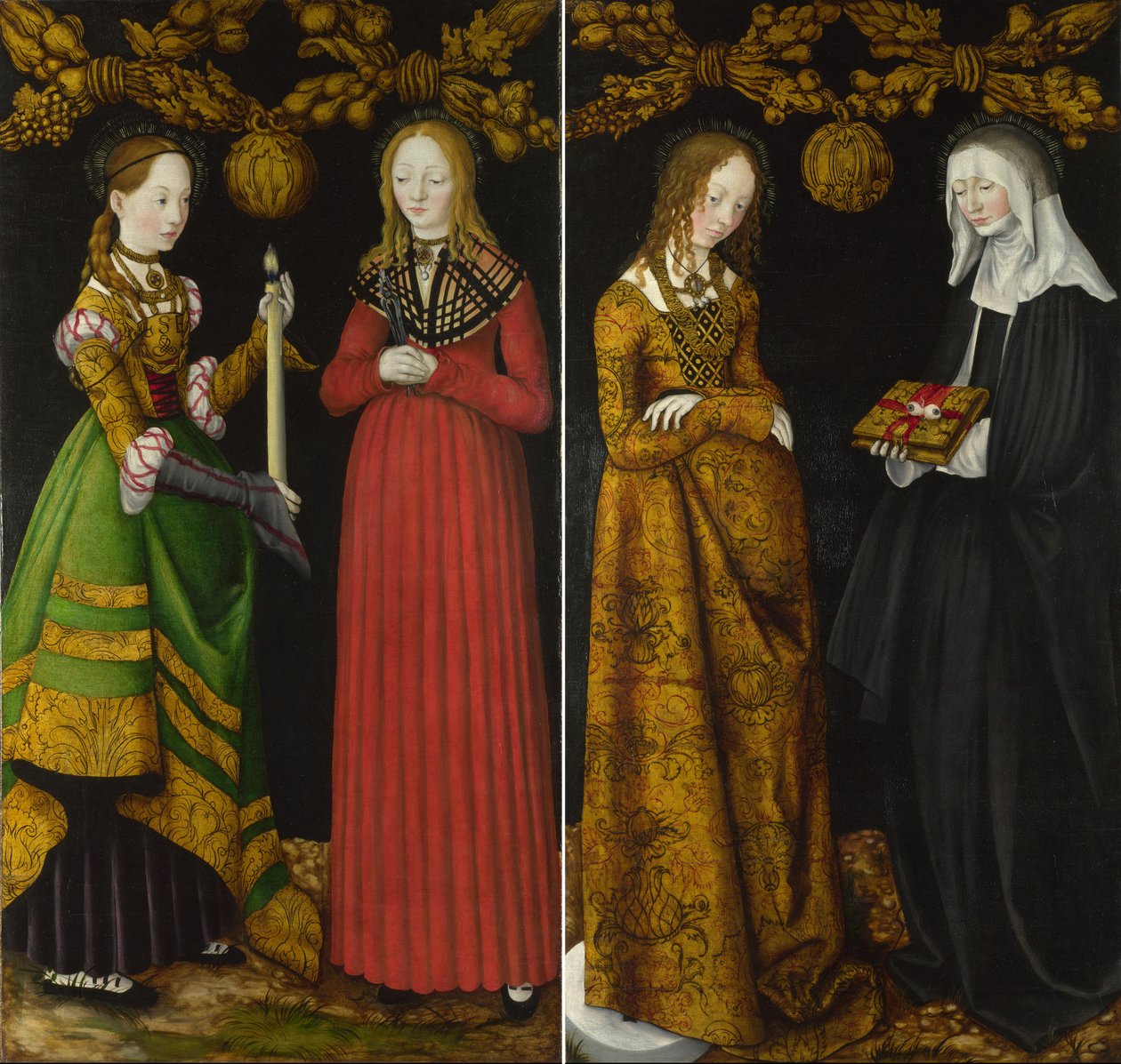De hellige Genevieve og Apollonia og de hellige Christina og Ottilia af Lucas Cranach the Elder