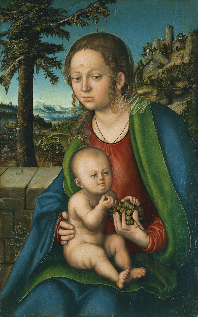 Jomfruen med barn med en klase druer, ca 1509-1510 af Lucas Cranach the Elder