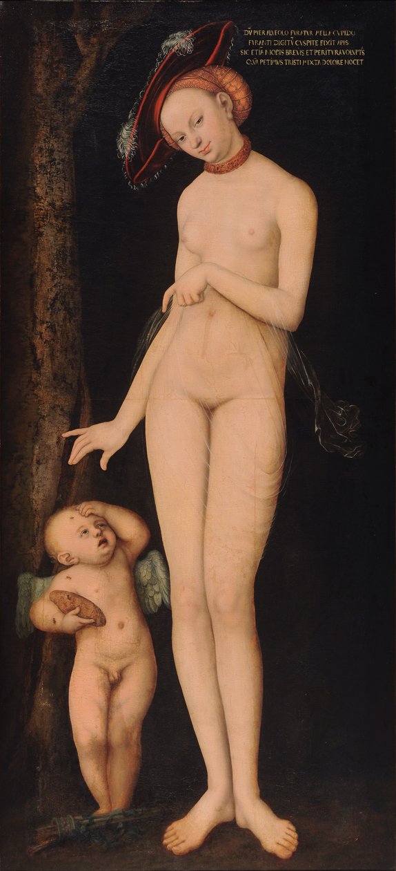 Venus og Amor, honningtyven af Lucas Cranach the Elder