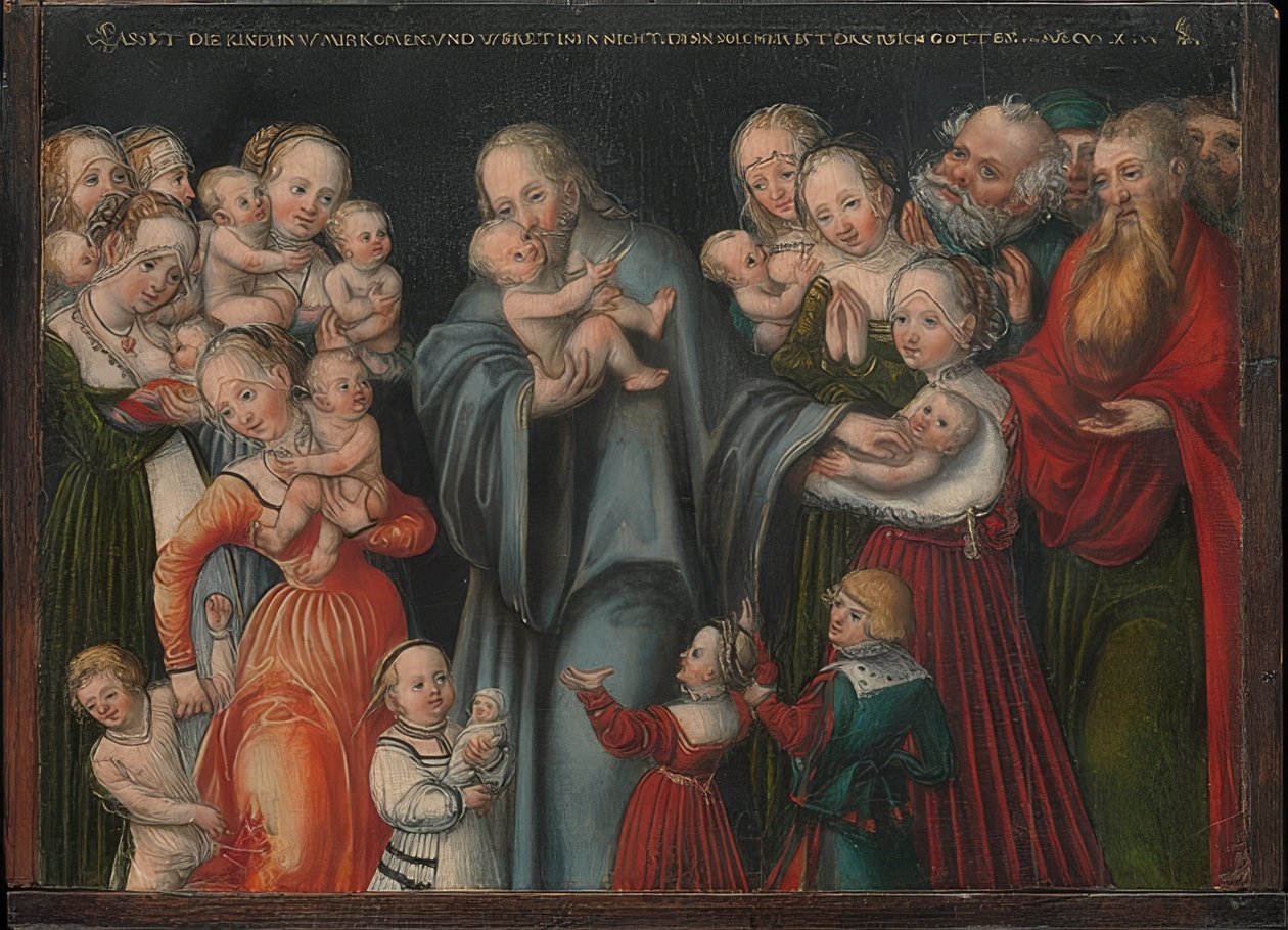 Kristus velsigner børnene. Omkring 1545?50 af Lucas Cranach the Younger