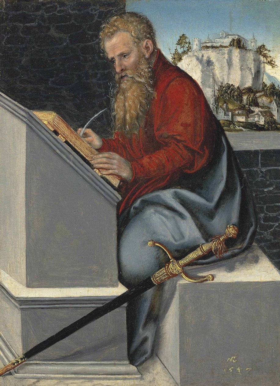 Tysk: Der heilige Paul Sankt Paulus i sit arbejdsværelse af Lucas Cranach the Younger