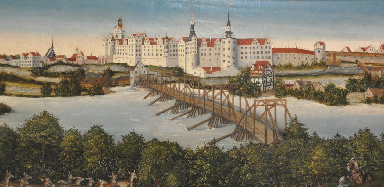 Tysk: Kurfyrst Johann Friedrichs hjortejagt Kurfyrst Johann Friedrichs hjortejagt
 detalje: Hartenfels Slot i Torgau af Lucas Cranach the Younger