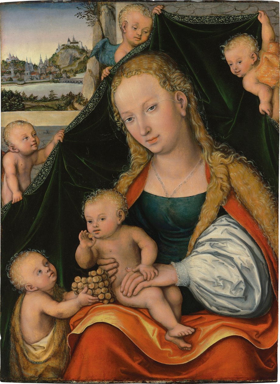 Tysk: Madonna und Kind mit dem Johannesknaben und Engeln The Virgin and Child with the Infant Saint John the Baptist and Angels af Lucas Cranach the Younger