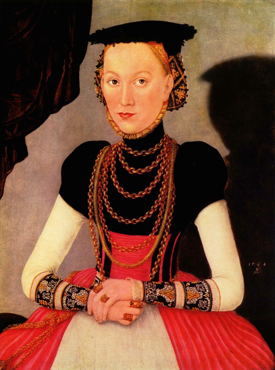 Tysk: Weibliches Bildnis / Bildnis einer Frau (eine geborene Hoffmann aus Leipzig) Kvindeportræt / Portrait of a Woman (a Hoffmann by birth from Leipzig) af Lucas Cranach the Younger
