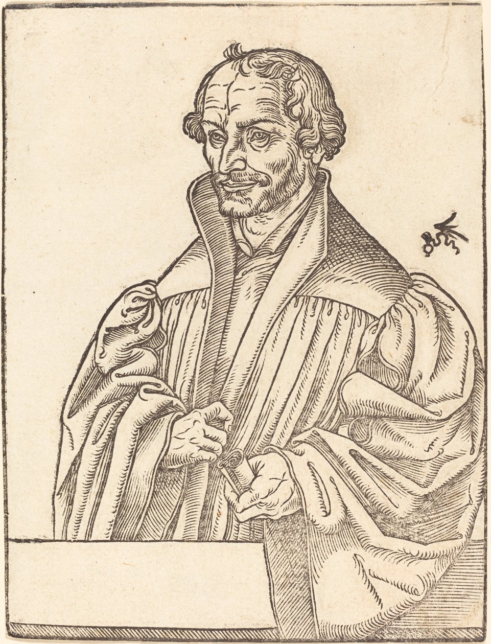 Philip Melanchton, Halv-længde til venstre, står bag et brystværk af Lucas Cranach the Younger