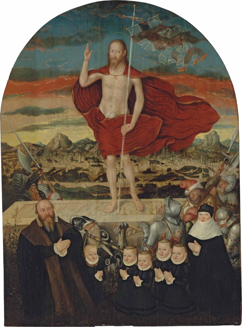 Den genopstandne Kristus med en donorfamilie af Lucas Cranach the Younger