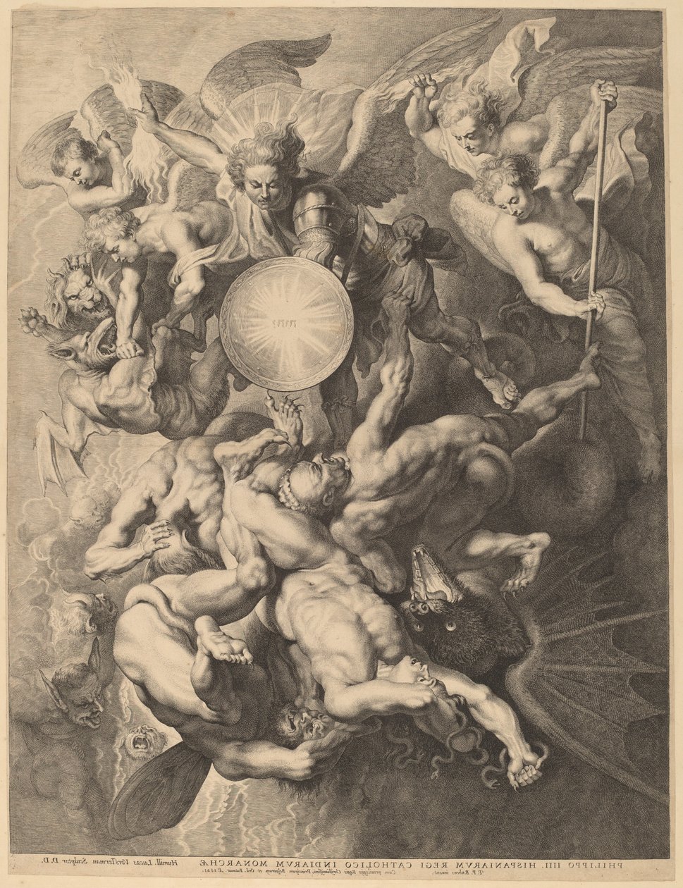 De oprørske engles fald af Lucas Emil Vorsterman after Sir Peter Paul Rubens