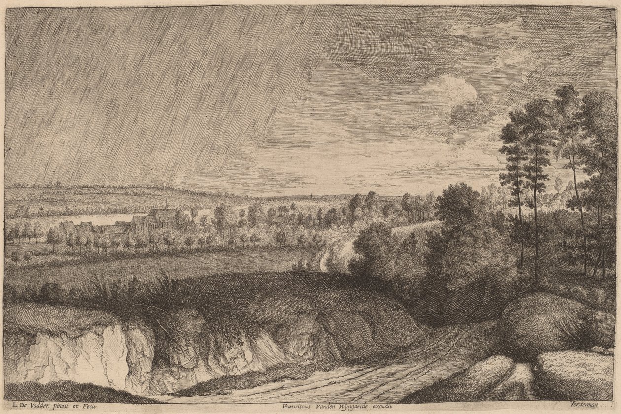 Regnfuldt Landskab af Lucas Emil Vosterman, after Lodewijk de Vadder