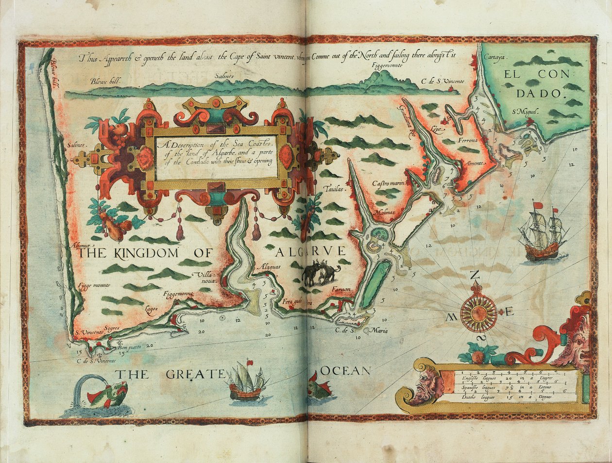 En beskrivelse af havets kyster, af landet Algarbe og en del af Condado med deres udskæringer og åbninger, ca. 1588 (tegning) af Lucas Janszoon Waghenaer