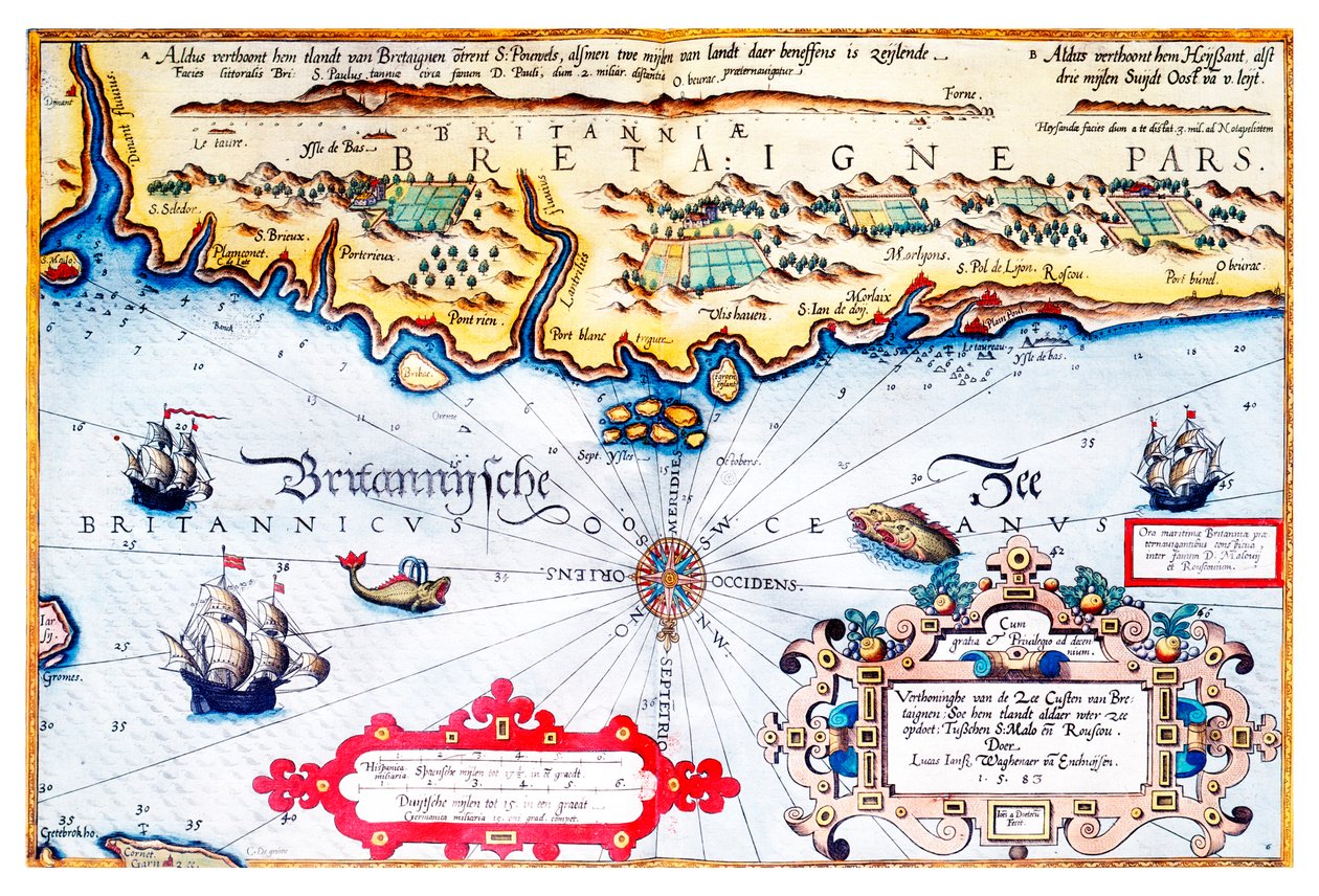 Navigationskort over Bretagnes kyst af Lucas Janszoon Waghenaer