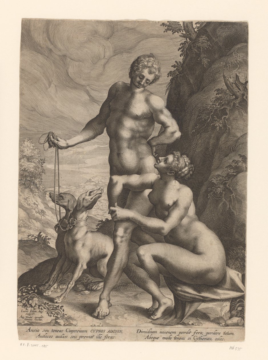 Venus og Adonis med to hunde af Lucas Kilian