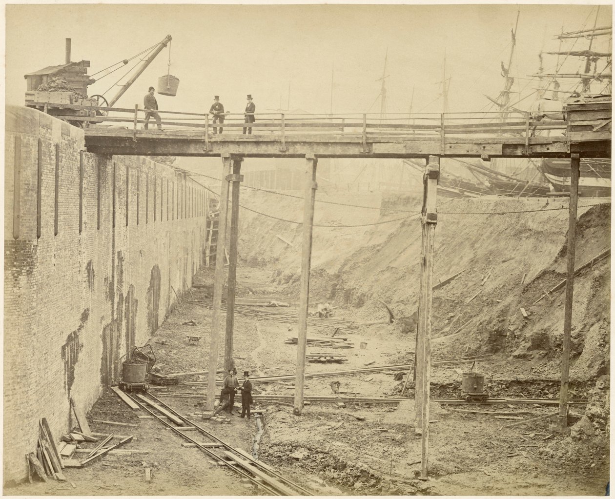 Opførelse af det udvidede Limehouse Basin, London, maj 1869 af Lucas and Tuck