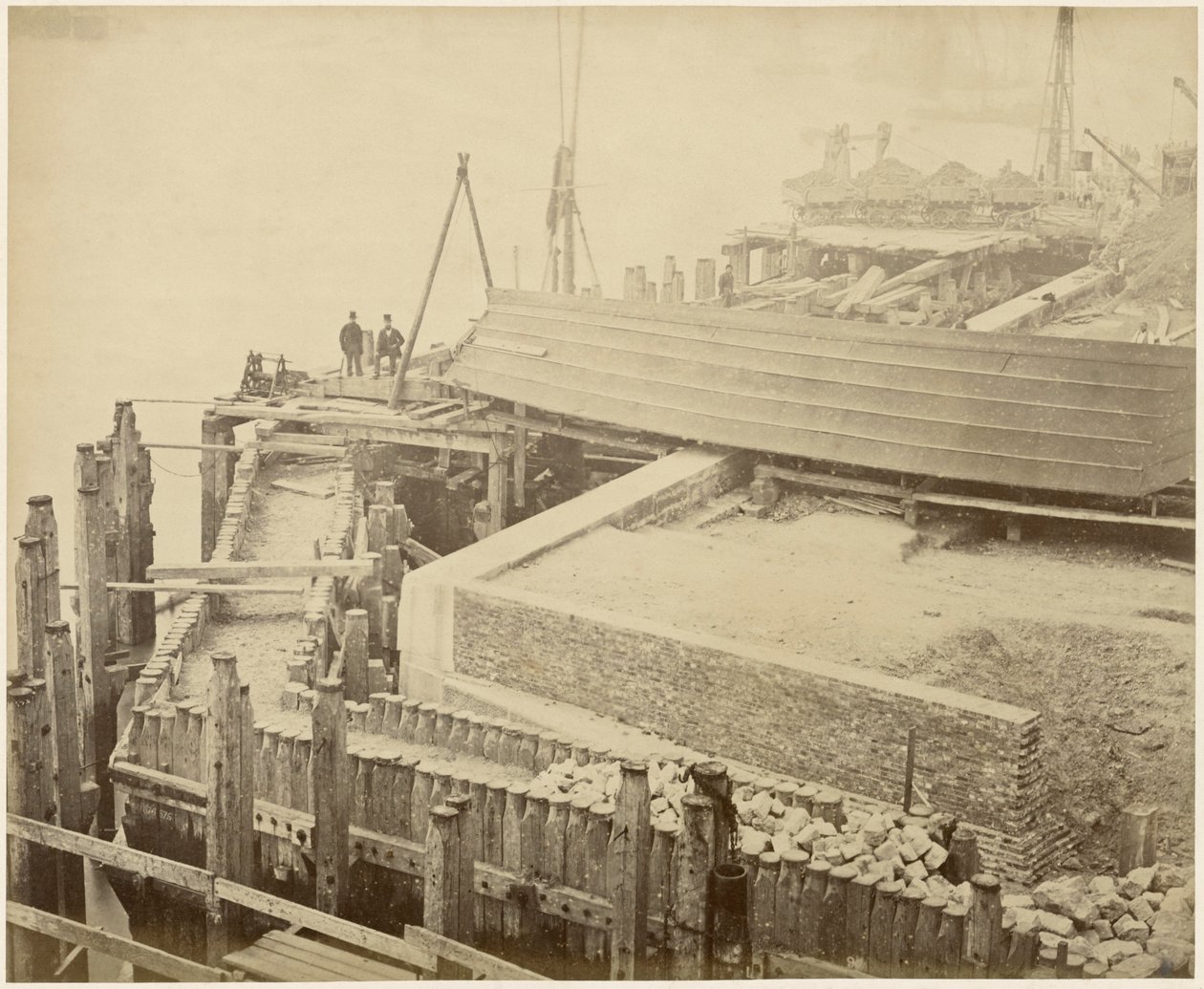 Opførelse af det udvidede Limehouse Basin, London, maj 1869 af Lucas and Tuck