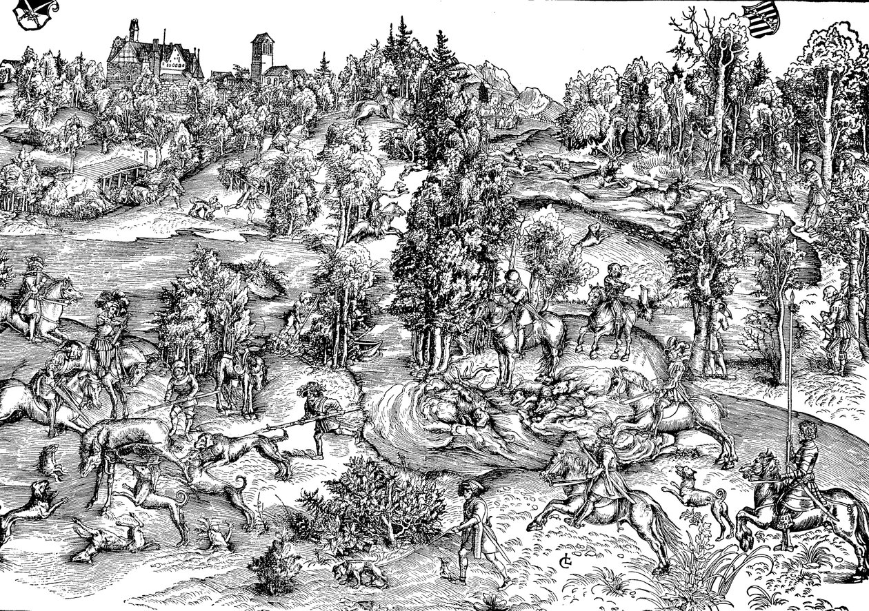 Hjortejagt på landet af Lucas the Elder (after) Cranach