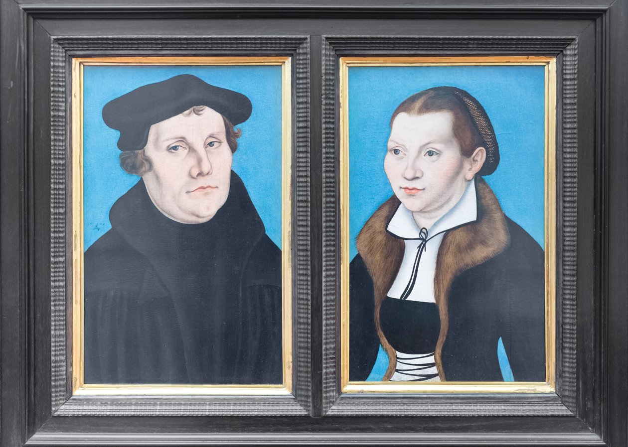 Portrætter af Martin Luther og hans kone Katharina von Bora af Lucas the Elder (workshop of) Cranach
