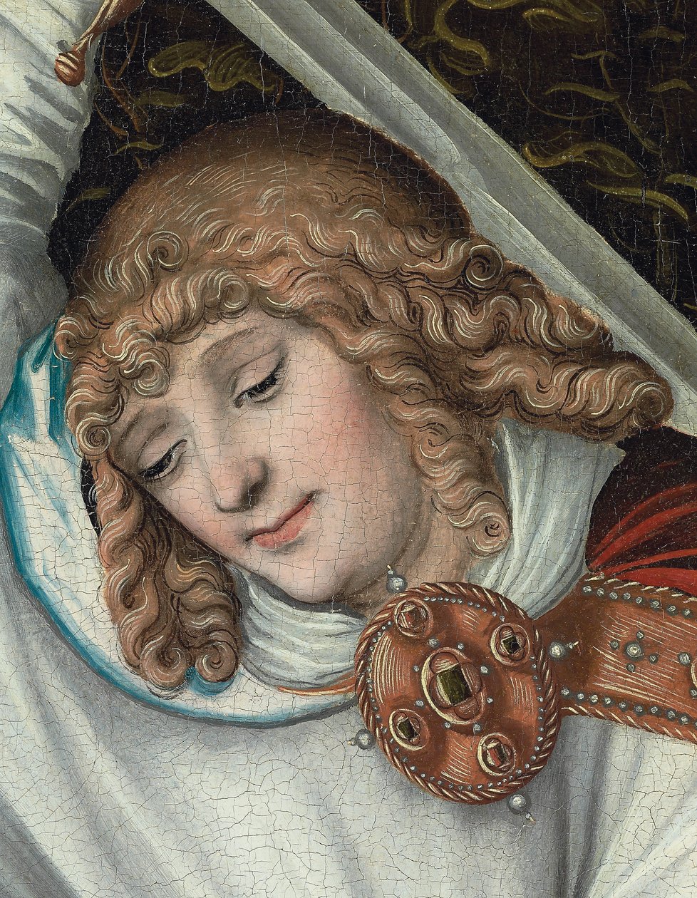 Ærkeenglen Michael, der holder retfærdighedens vægt (detalje) (olie på panel) af Lucas the Elder (workshop of) Cranach