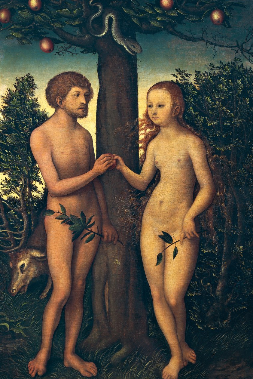 Adam og Eva, af Lucas Cranach Elder (1472-1553) af Lucas the Elder Cranach