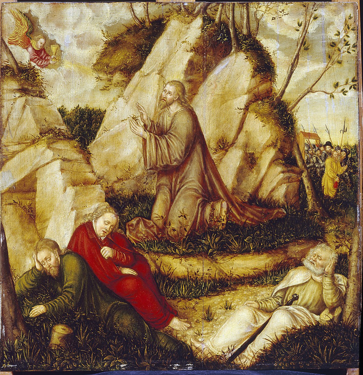 Kval i Olivenhaven (Agony in the Garden). Maleri af Lucas Cranach, den ældre (1472-1553), olie på træ. tysk kunst af Lucas the Elder Cranach