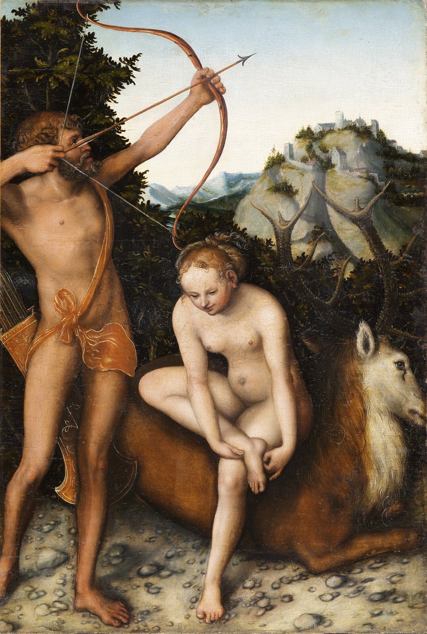 "Apollo og Diana" (Apollo og Diana) Maleri af Lucas Cranach den Ældre (1472-1553) ca. 1530 Dim 45x31 cm - Royal Museums of Fine Arts of Belgium, Bruxelles af Lucas the Elder Cranach