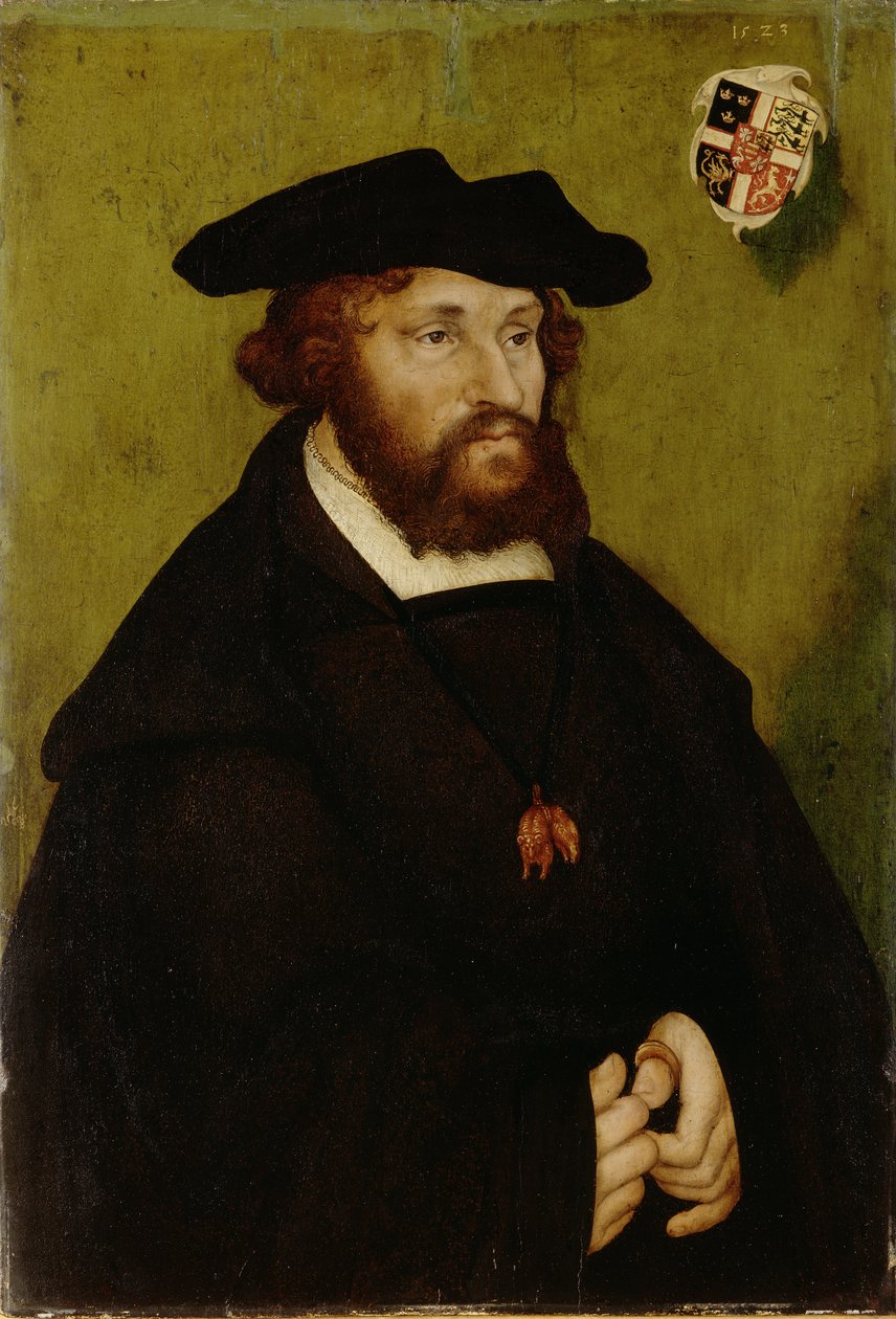 Christian II de Danemark, Norvege et Suede - Portræt af Kong Christian II af Danmark (1481-1559), af Cranach, Lucas, den ældre (1472-1553). Olie på træ af Lucas the Elder Cranach