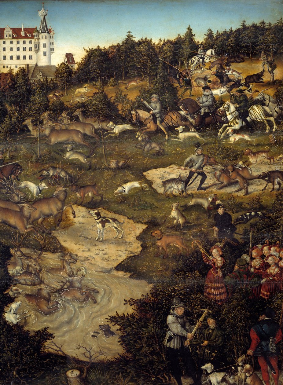 Jagt til ære for Karl V på Torgau Slot (Tyskland). Detalje. Maleri af Lucas Cranach (1472-1553) af Lucas the Elder Cranach