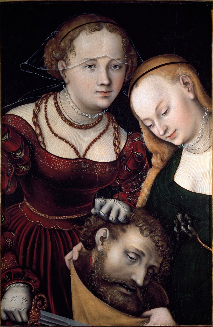 Judith med en tjenestepige og leder af Holoferne Maleri af Lucas Cranach den Ældre (1472-1553) 1530 Søn. 77x52,5 cm Wien, Kunsthistorisches Museum - Judith med Holofernes hoved og en tjener. Olie på træ 77 x 52,5 cm af Lucas the Elder Cranach