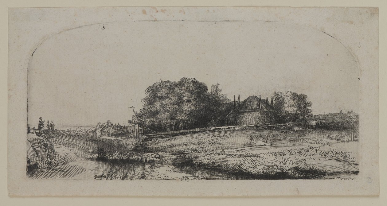 Landskab med en hølade og en flok får af Lucas the Elder Cranach