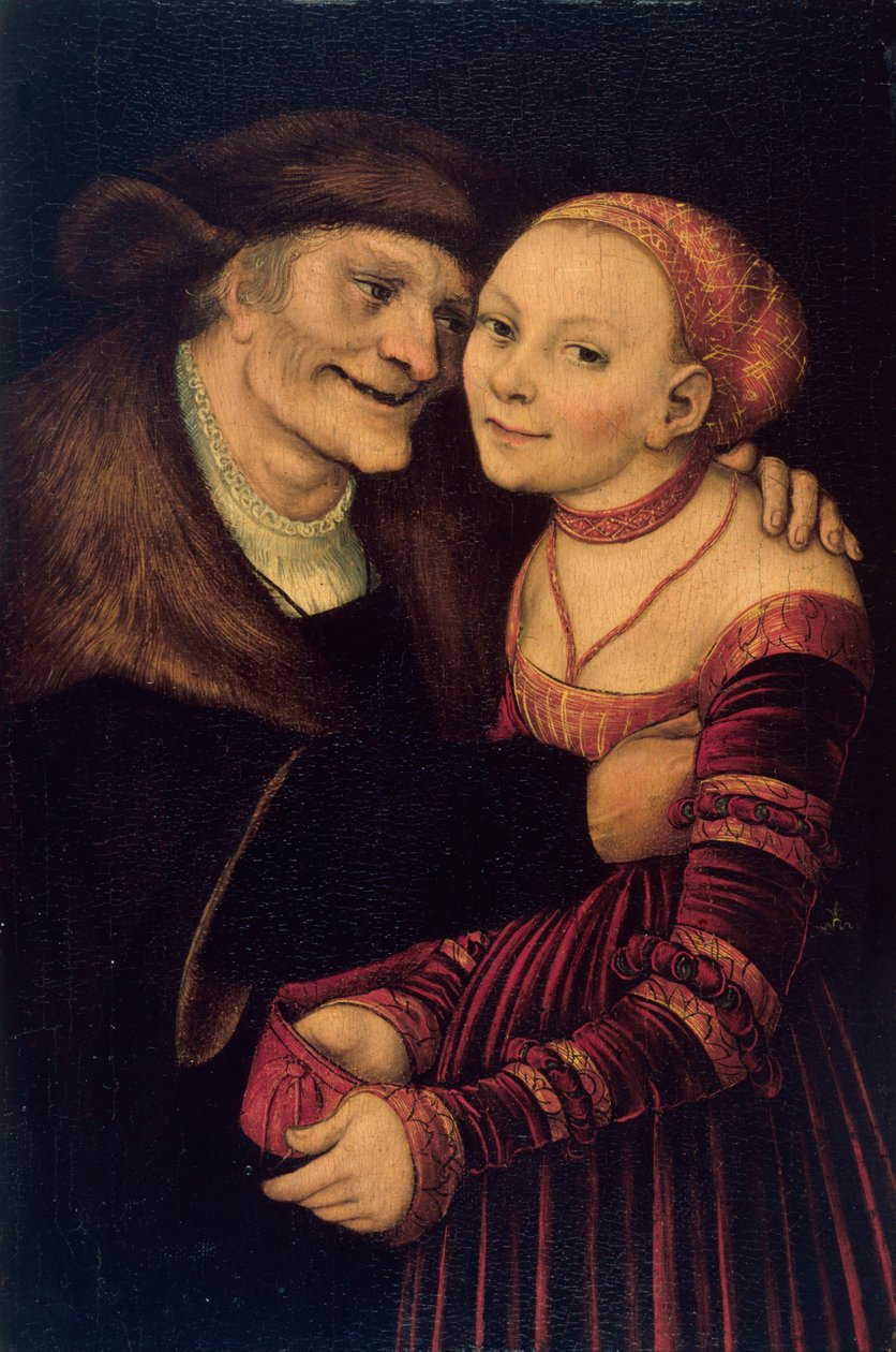 Le couple mal assorti - Det ulige par - Cranach, Lucas, den ældre (1472-1553) - 1517 - Olie på træ - 27,3x18 - Museu Nacional d