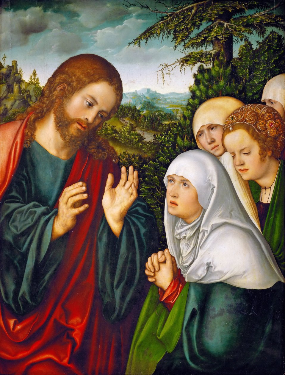 Les adieux du Christ a sa mere - Kristi farvel til de hellige kvinder - Lucas Cranach, den ældre (1472-1553). Olie på træ, ca. 1520. Mål : 110x83,5 cm. Kunsthistorisk museum, Vienne af Lucas the Elder Cranach