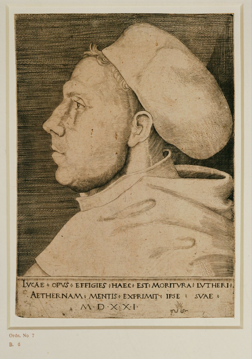 Martin Luther med lægekasket. Gravering ... (gravering) af Lucas the Elder Cranach