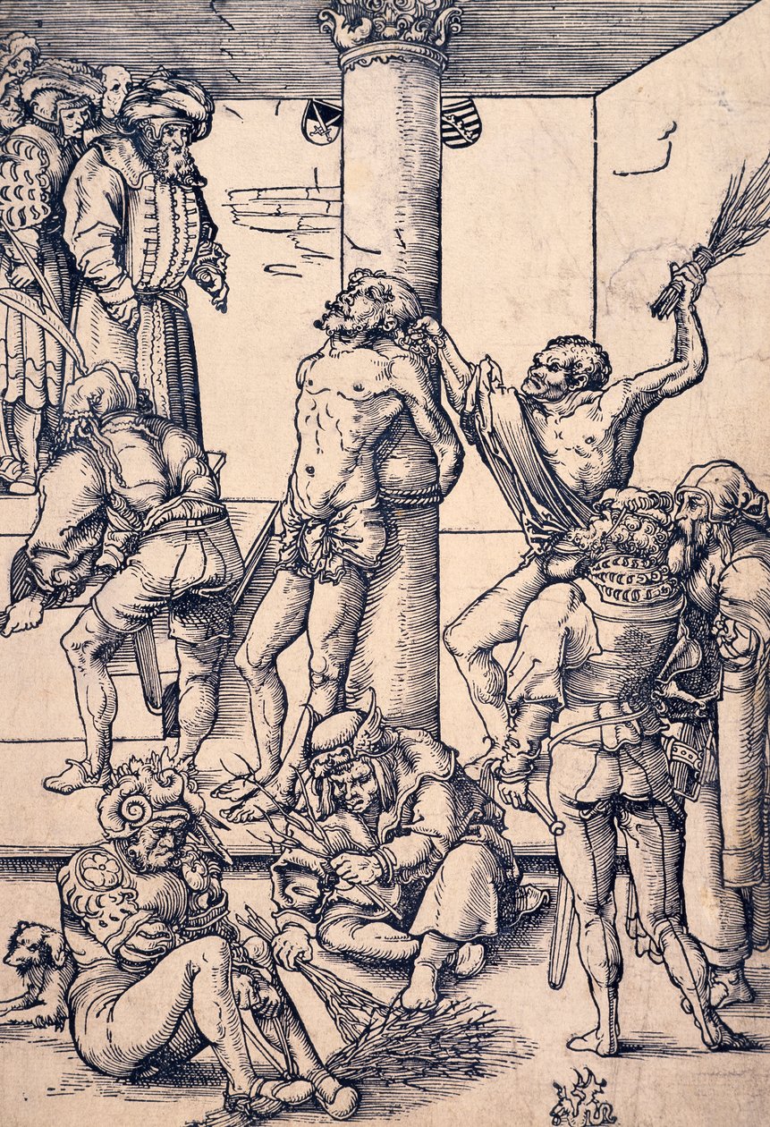 Passion of Christ: the scourging, af Lucas Cranach den Ældre (1472-1553), træsnit af Lucas the Elder Cranach