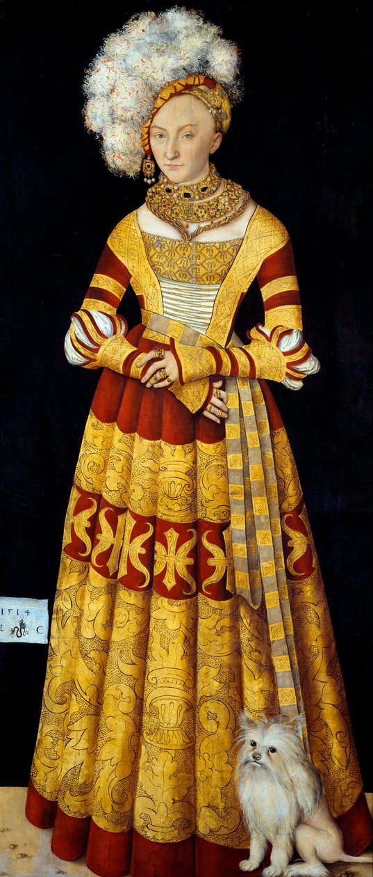 Portræt af Catherine de Mecklenburg (Mecklembourg) (1487-1561)"" Maleri af Lucas Cranach den ældre (1472-1553) 1514 Dim. 184 x 83 cm (pr. panel) Dresden State Art Collections af Lucas the Elder Cranach