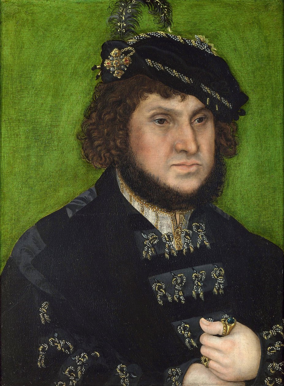 Portræt af Johannes af Sachsen (Portræt af Johannes af Sachsen). John Frederic af Sachsen, kendt som storsindet, storkurfyrst og pfalzgrev og beskytter af Martin Luther (1483-1546). Maleri af Lucas Cranach den ældre (1472-1553), olie på træ af Lucas the Elder Cranach