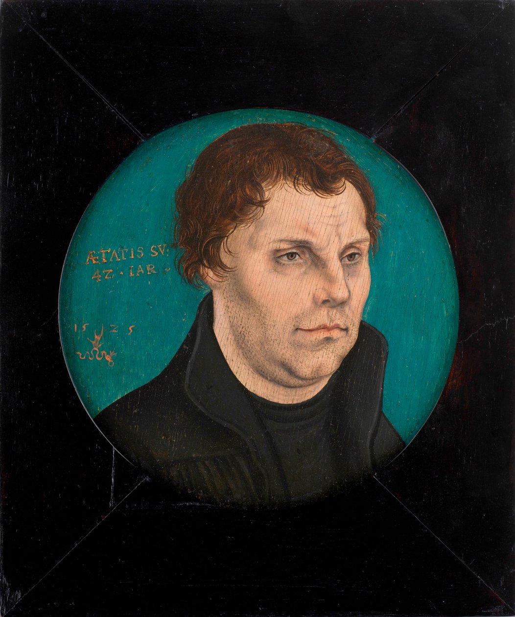 ""Portræt af Martin Luther (1483-1546)"" Maleri af Lucas Cranach den ældre (1472-1553) Olie på træ 1525 Diam 12,5 cm Privat samling af Lucas the Elder Cranach