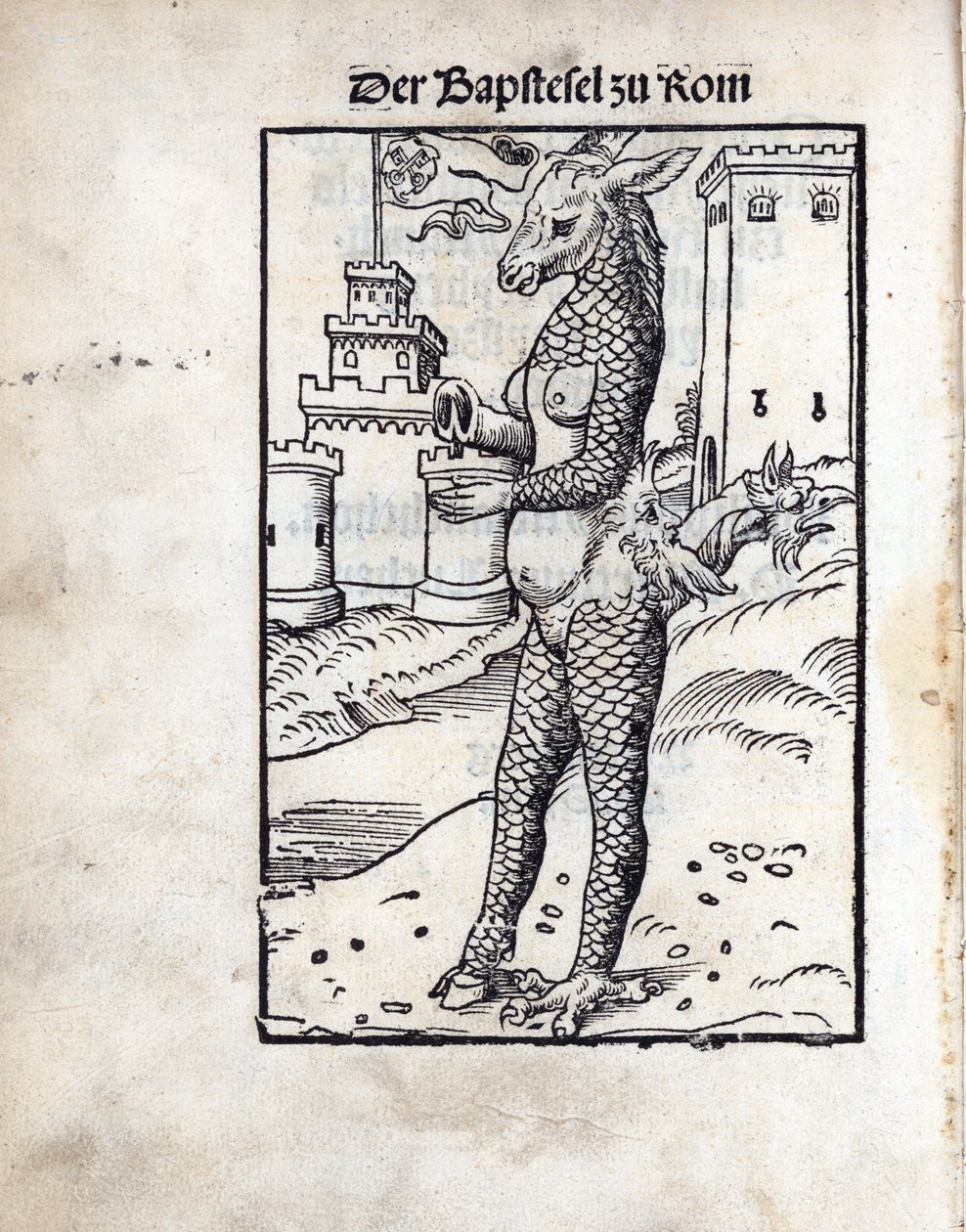 The Bapstesel zu Rom (The Pave Asse eller The Pope Asse of Rome), af Cranach, Lucas, den ældre (1472-1553). Træsnit af Lucas the Elder Cranach