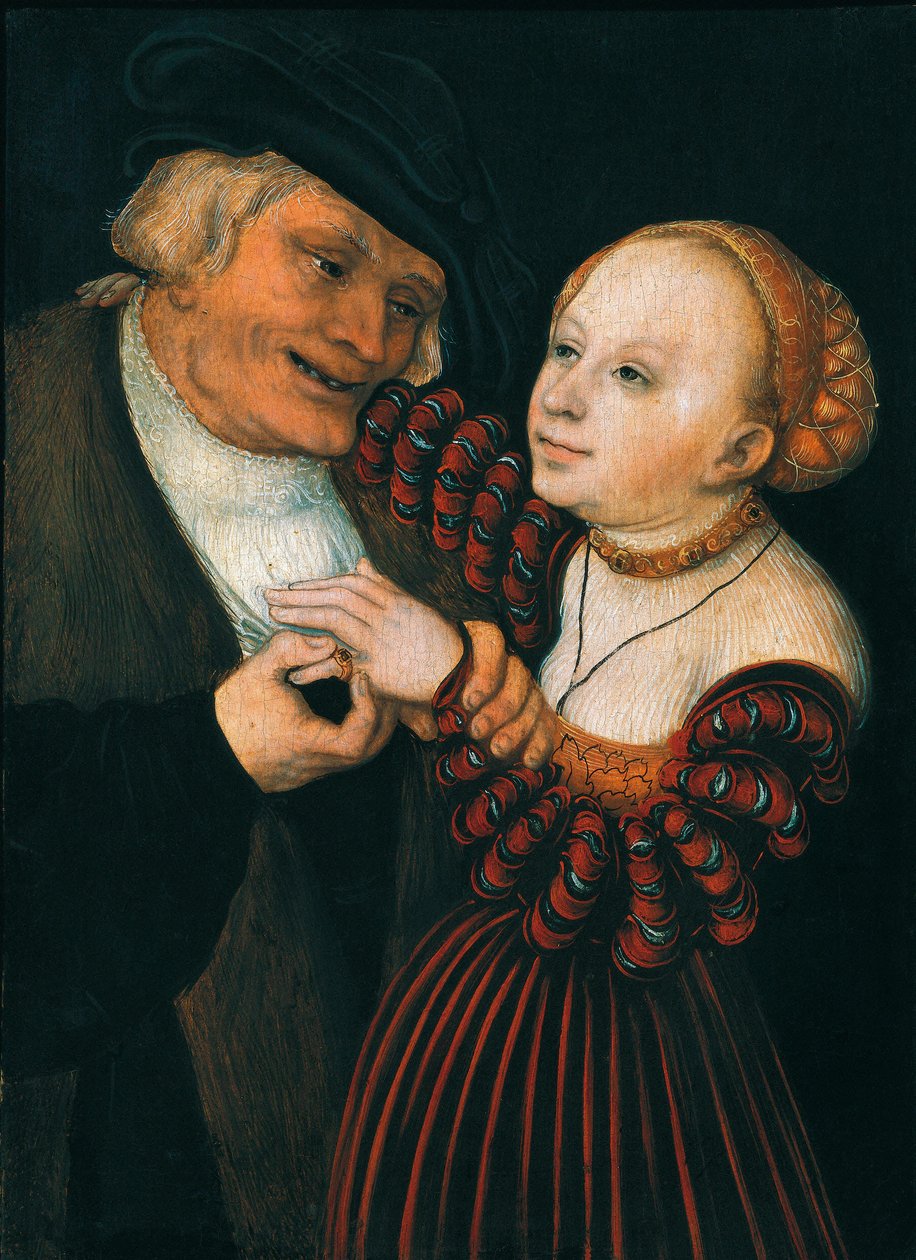 Den gamle mand og den unge kvinde, ca. 1530 (olie på lærred) af Lucas the Elder Cranach