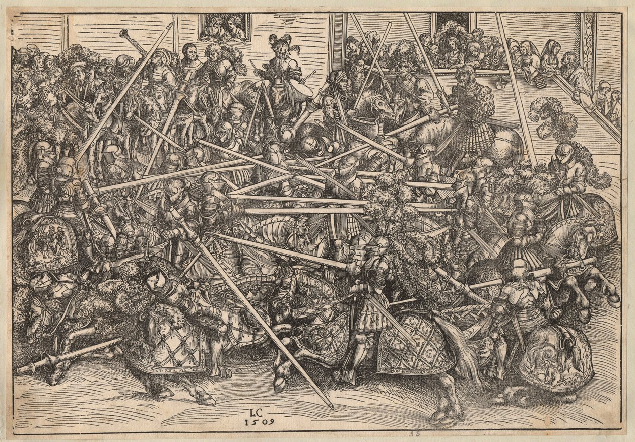Tournoi - Turnering - Cranach, Lucas, den ældre (1472-1553) - 1509 - Træsnit - 29,5x42,5 - Privat samling af Lucas the Elder Cranach
