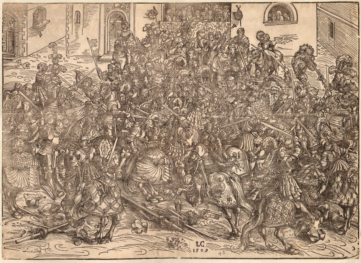 Tournoi - Turnering - Cranach, Lucas, den ældre (1472-1553) - 1509 - Træsnit - 29,9x41,5 - Privat samling af Lucas the Elder Cranach