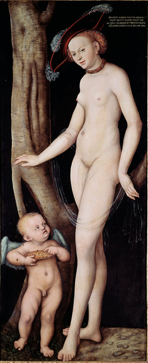 Venus og Amor (Aphrodite og Eros) Maleri af Lucas Cranach den ældre (1472 - 1553) af Lucas the Elder Cranach