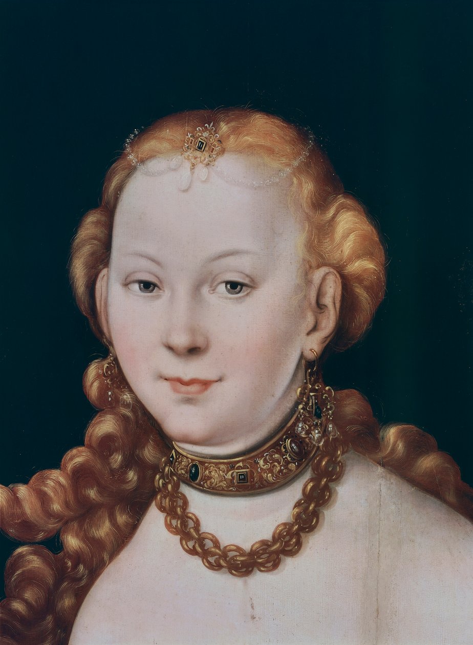 Venus, detalje fra Venus og Amor (olie på panel) af Lucas the Elder Cranach