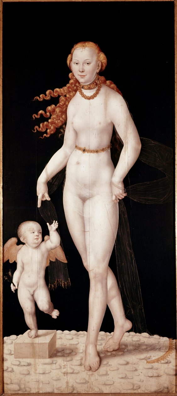 Venus og Amor Maleri af Lucas Cranach den unge (1515-1586) 1540 ca. Svag. 196 x 89 cm München, Alte Pinakothek af Lucas the Younger Cranach