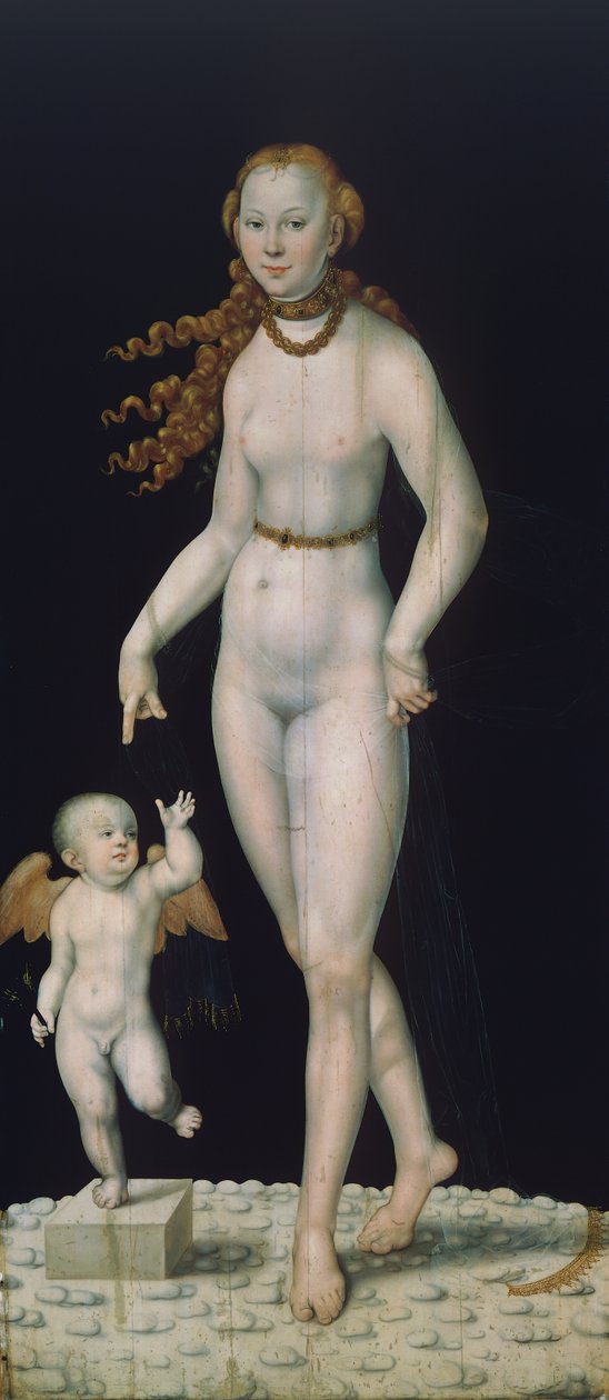Venus og Amor, malet på panel af Lucas the Younger Cranach